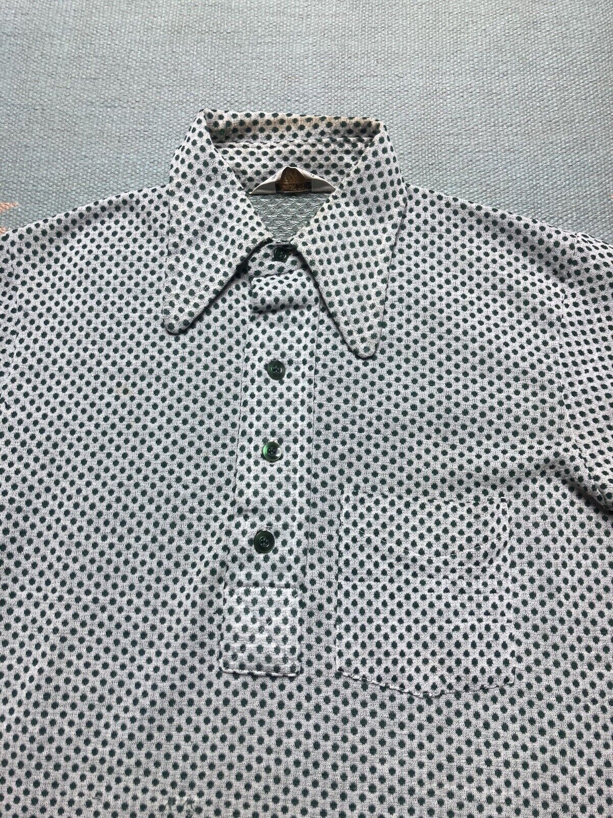 Vintage 70s polyester disco shirt caree polka dot butterfly collar M Size US M / EU 48-50 / 2 - 4 Thumbnail