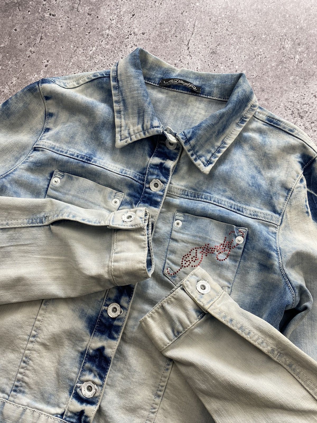Rare Vintage Ed Hardy Denim Jacket Big Logo Japan Tiger