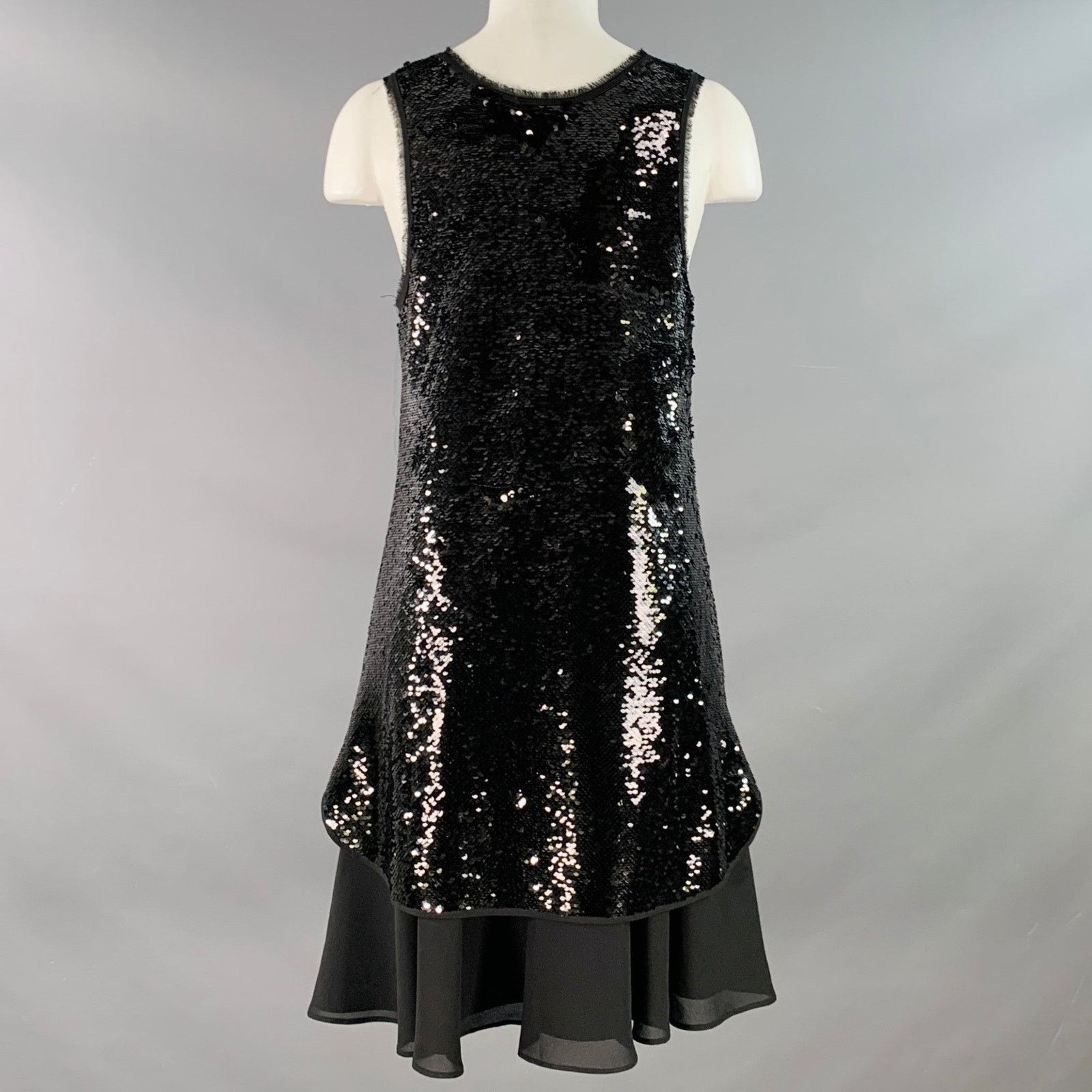 Emporio Armani Black Polyester Blend Sequined V-Neck Layered Tank Dress Size XS / US 0-2 / IT 36-38 - 3 Thumbnail