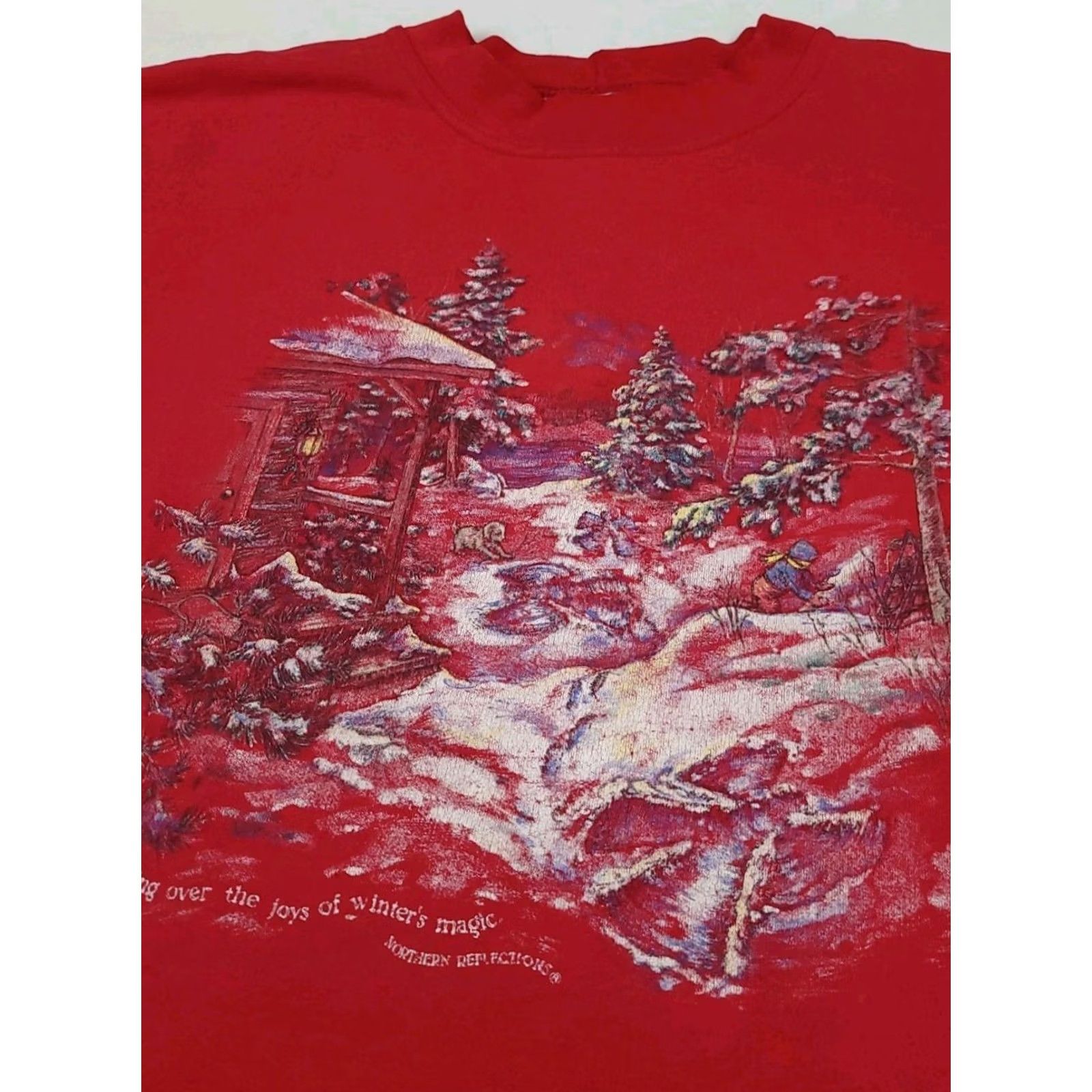 Northern Reflections VINTAGE Northern Reflections Sweatshirt Red 90s Winter Outdoor Scenic Print Pullover Unisex Adults L Mens Womens Size L / US 10 / IT 46 - 3 Thumbnail