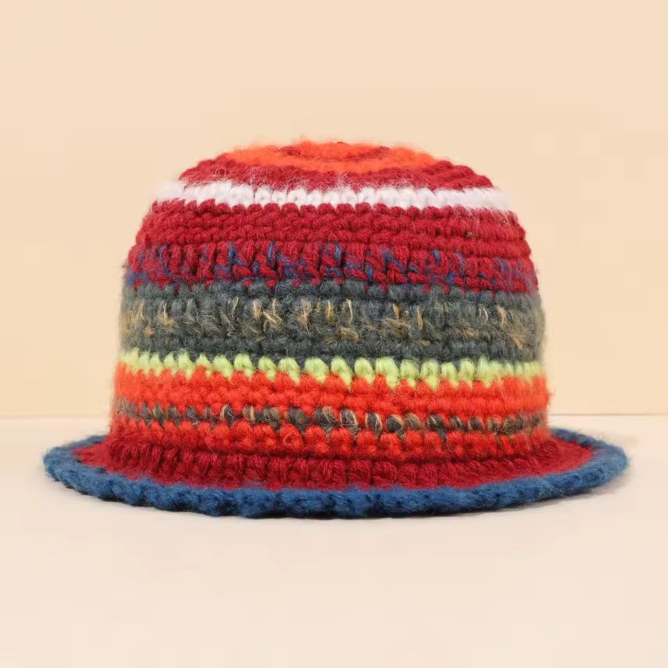 Handmade Colored Handmade Striped Knitted Hat Size ONE SIZE - 1 Thumbnail