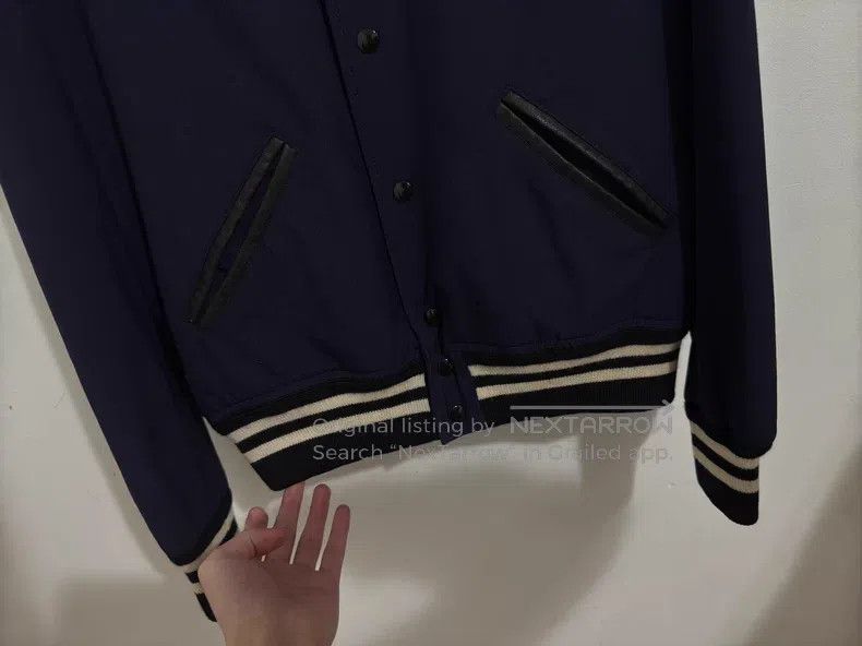 Saint Laurent Paris Saint Laurent Paris Navy Wool and Leather Baseball Jacket Size US M / EU 48-50 / 2 - 4 Thumbnail