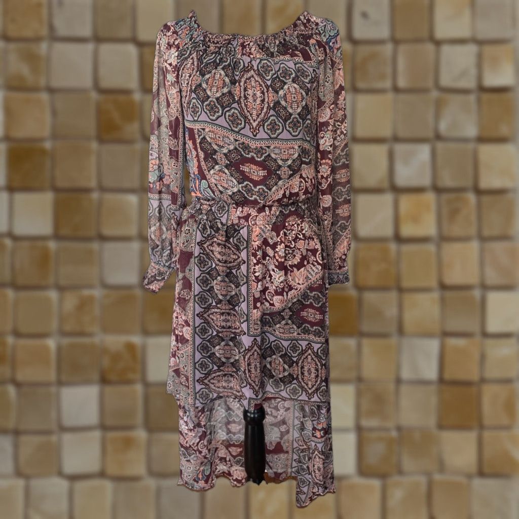 Vintage VINTAGE Fire Los Angeles Womens Dress Small Long Purple Paisley Peasant Boho Ruched Size S / US 4 / IT 40 - 1 Thumbnail