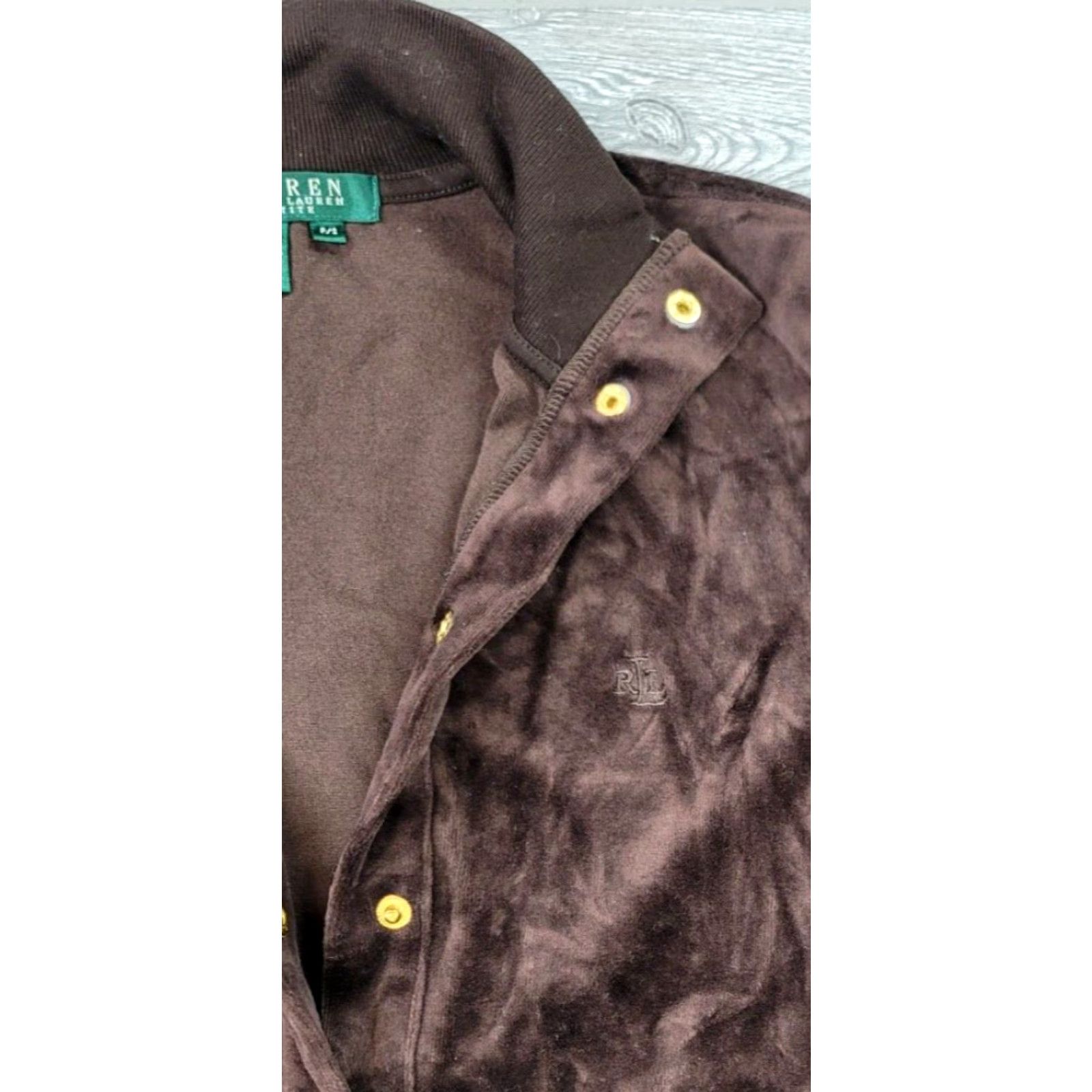 Ralph Lauren VINTAGE Lauren Ralph Lauren P/S Velour Track Jacket Brown Gold Snaps Button Mock Neck Size S / US 4 / IT 40 - 3 Thumbnail
