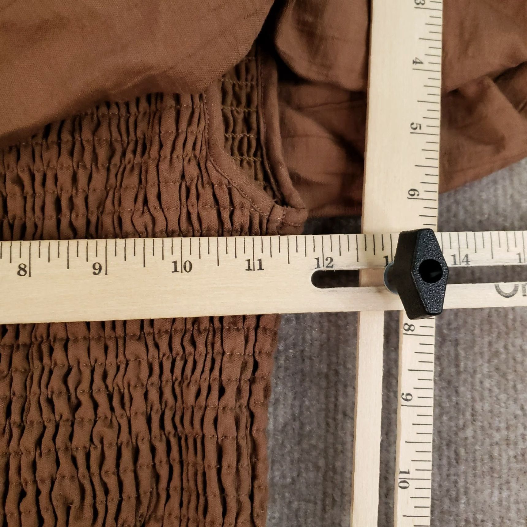 Anthropologie VINTAGE Anthropologie Women’s Dress XS Short Ruffle Off-Shoulder Bodycon Brown Cotton Nylon Size XS / US 0-2 / IT 36-38 - 3 Thumbnail