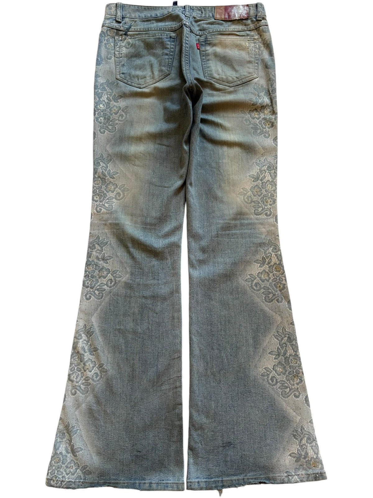 Japanese Brand Vintage Japanese Brand Faded Wash Printed Flare Jeans Size 31" - 2 Thumbnail