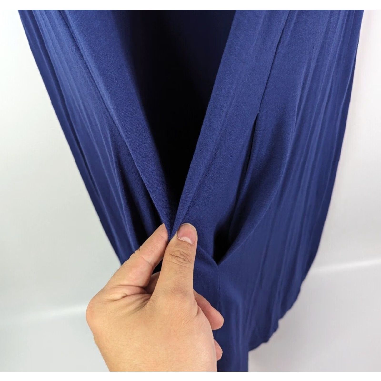 Vintage Joan Vass New York Dress Navy Blue Midi L Pockets Rayon Women's Size L / US 10 / IT 46 - 4 Thumbnail