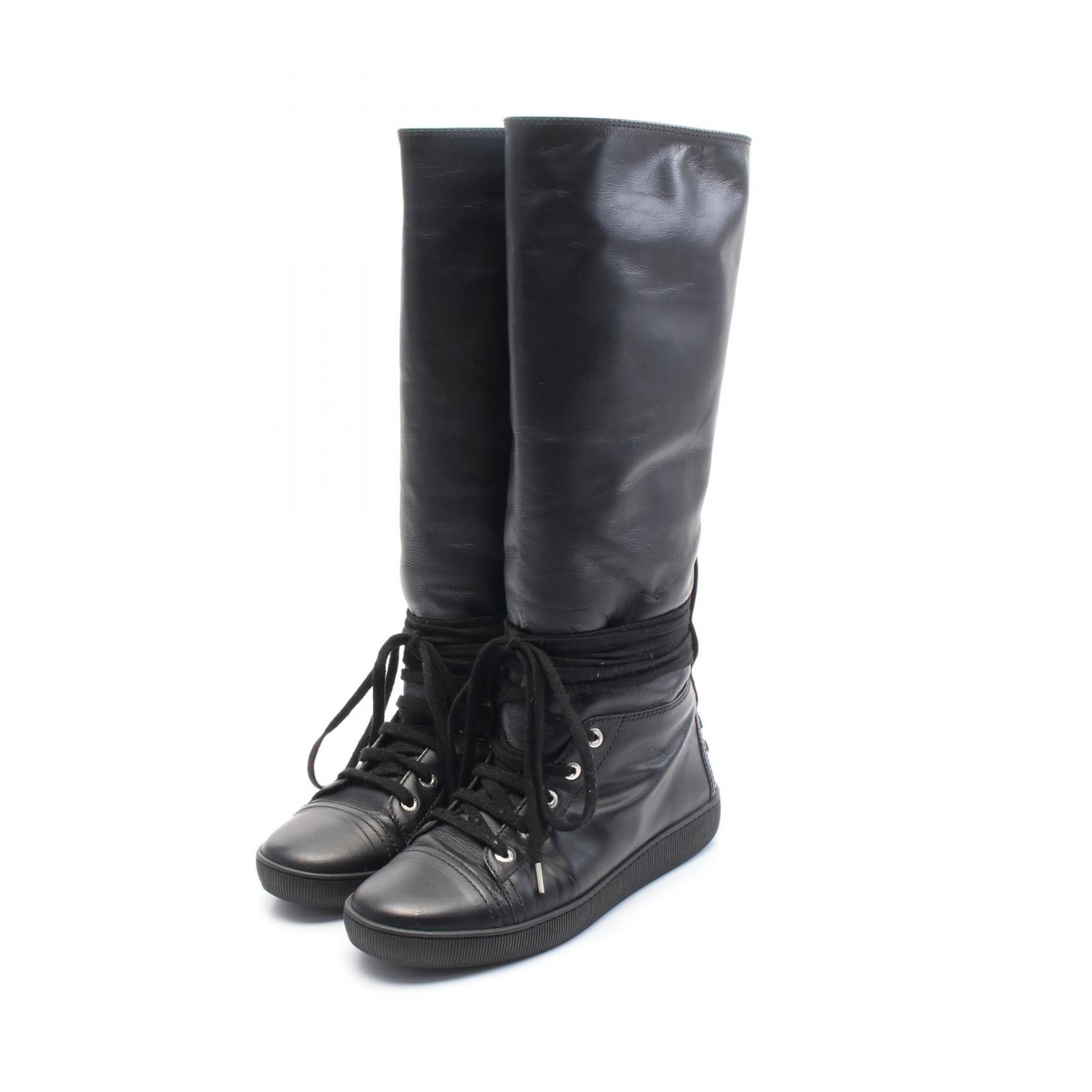 Chanel Chanel Coco Mark Leather Boots Leather Shoes in Black, Women's