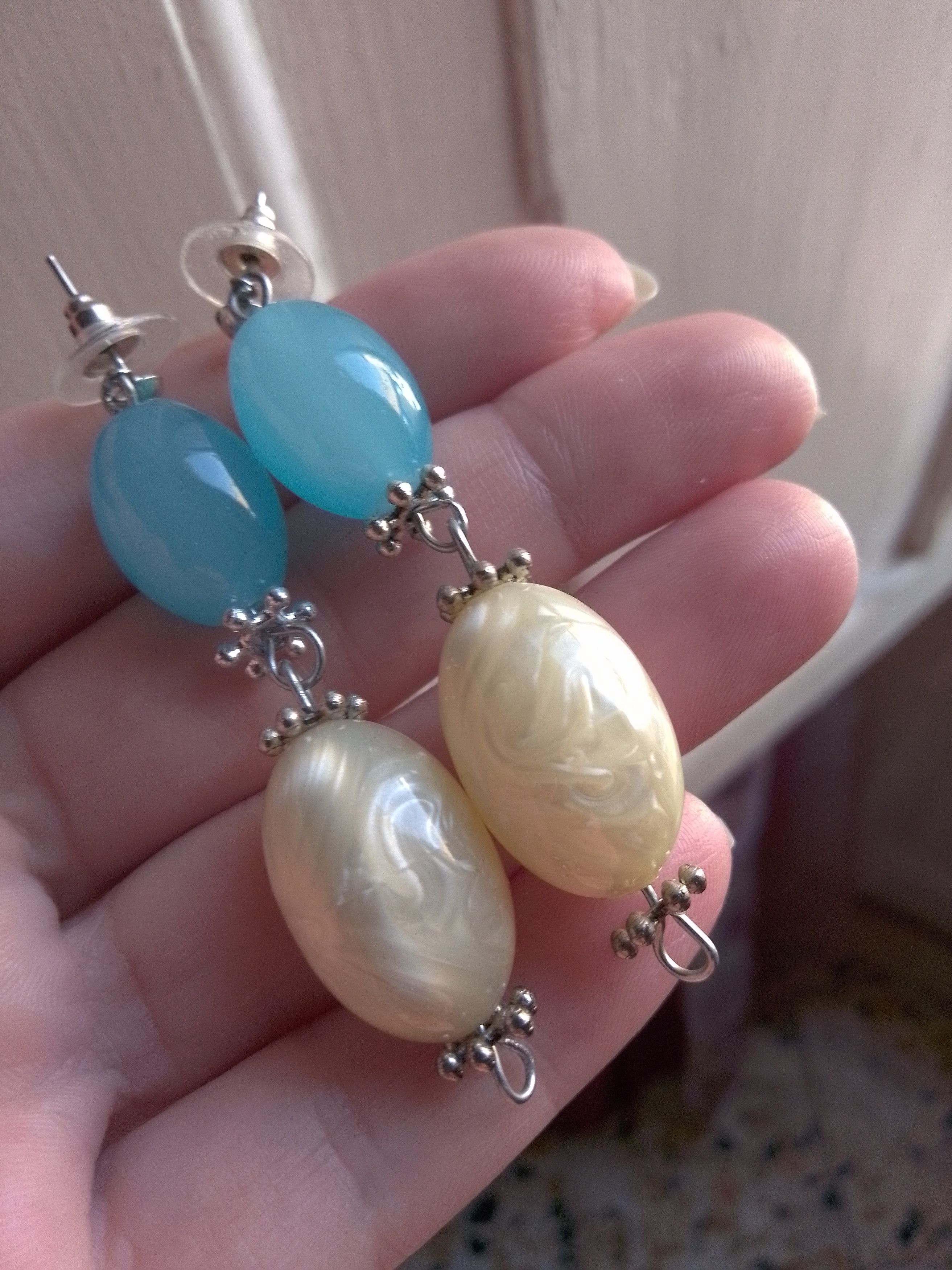Handmade Earrings Vintage Antique Pieces '70 Recycled Blue/Ivory Size ONE SIZE - 5 Thumbnail