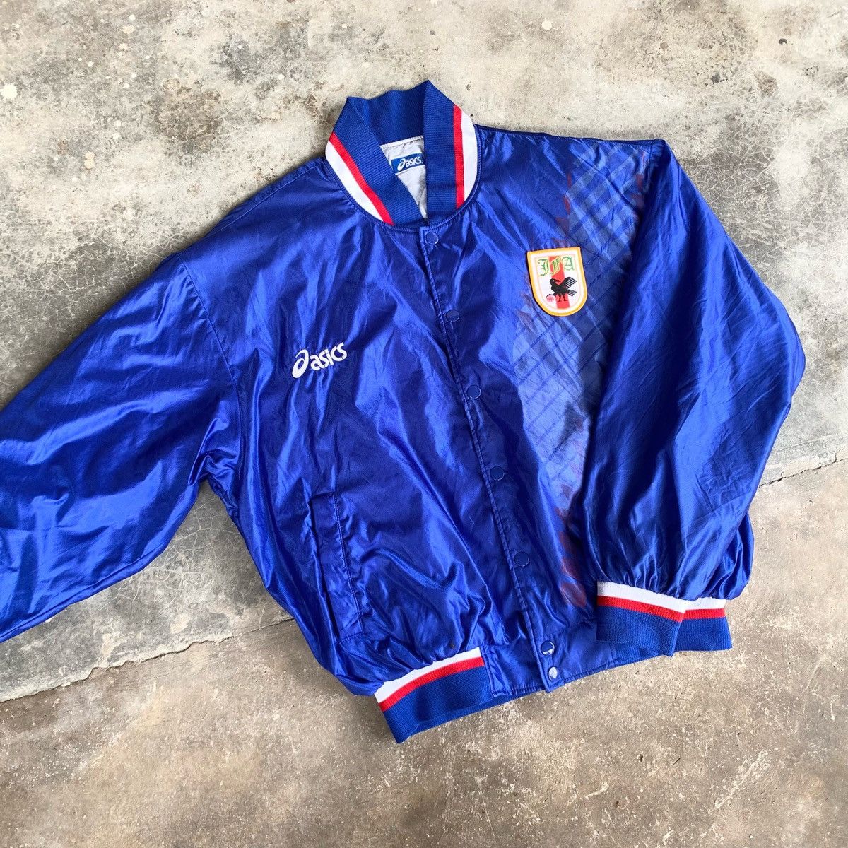 image of Asics x Soccer Jersey Vintage 90's Jfa Japan Football Bomber Jacket in Blue, Men's (Size Large)