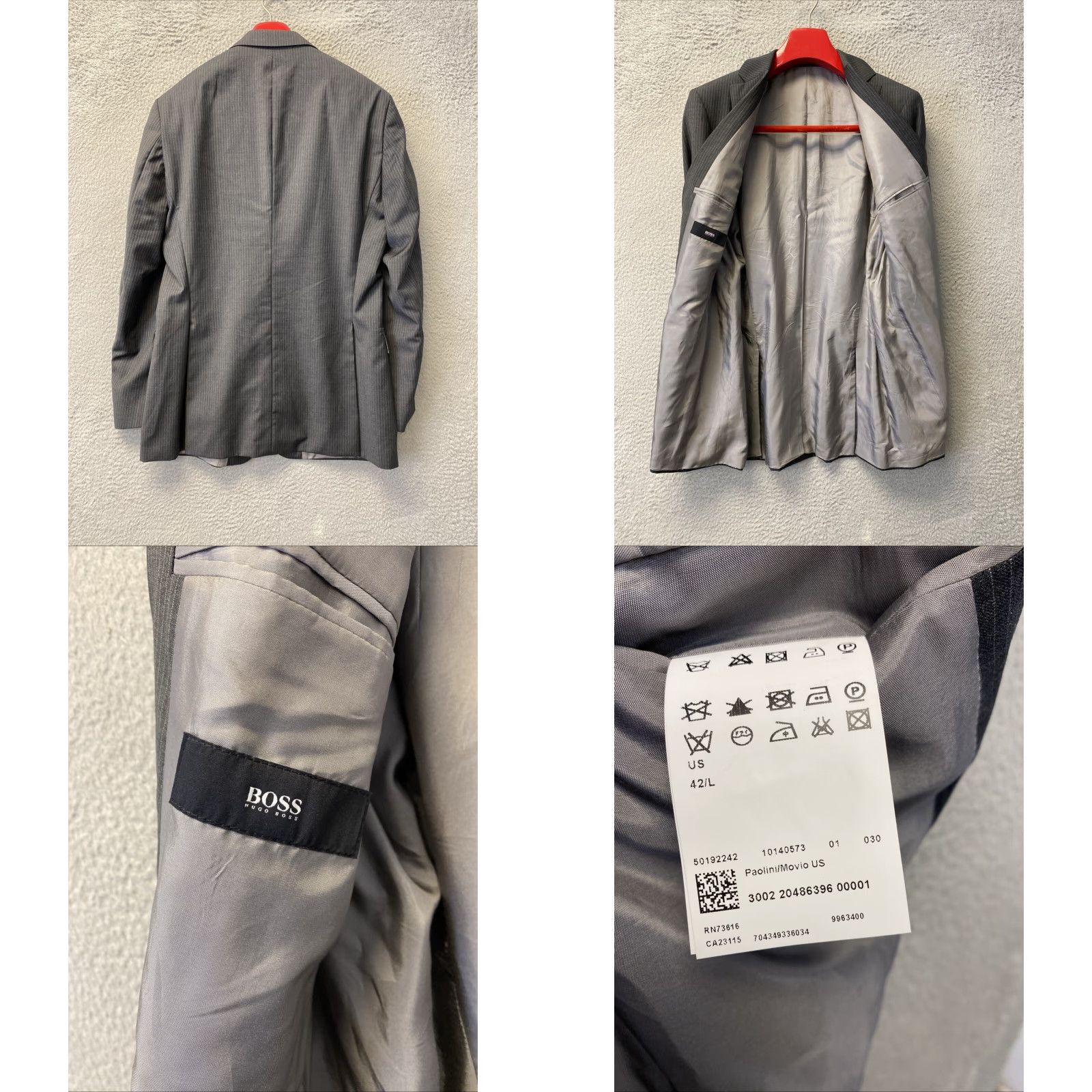 Hugo Boss HUGO BOSS Gray Striped Slim Fit Blazer Jacket 42L Regular Tuxedo Sports Coat Mens Size 42L - 8 Thumbnail