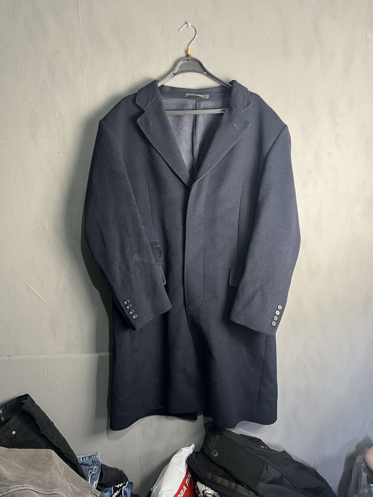 Balmain Wool Coat Luxury Vintage Jacket Dark Blue Size M