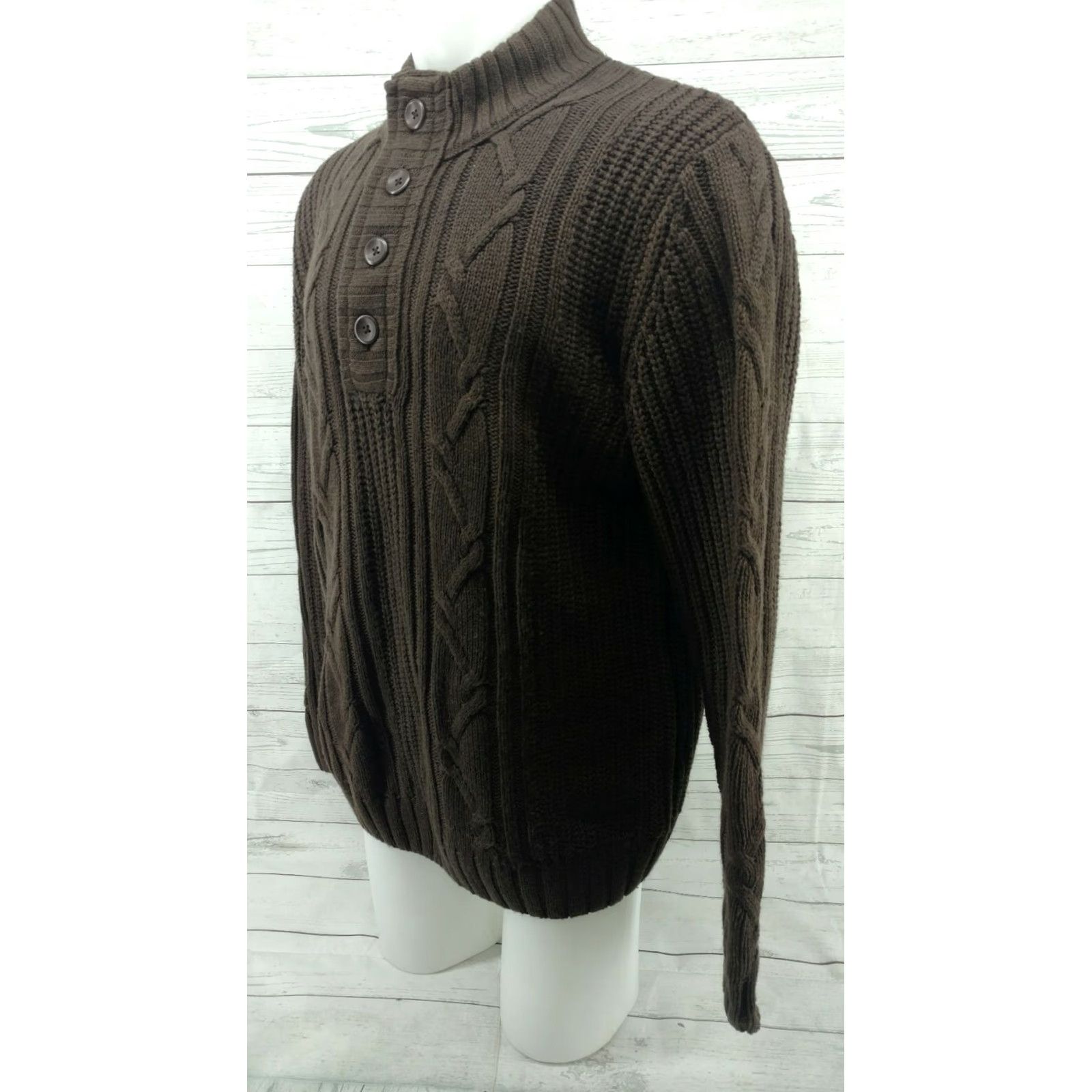 Vintage CABELAS Men's Sweater Cable Knit Brown Mock Neck Outdoor Large Shirt Men Size US L / EU 52-54 / 3 - 2 Thumbnail