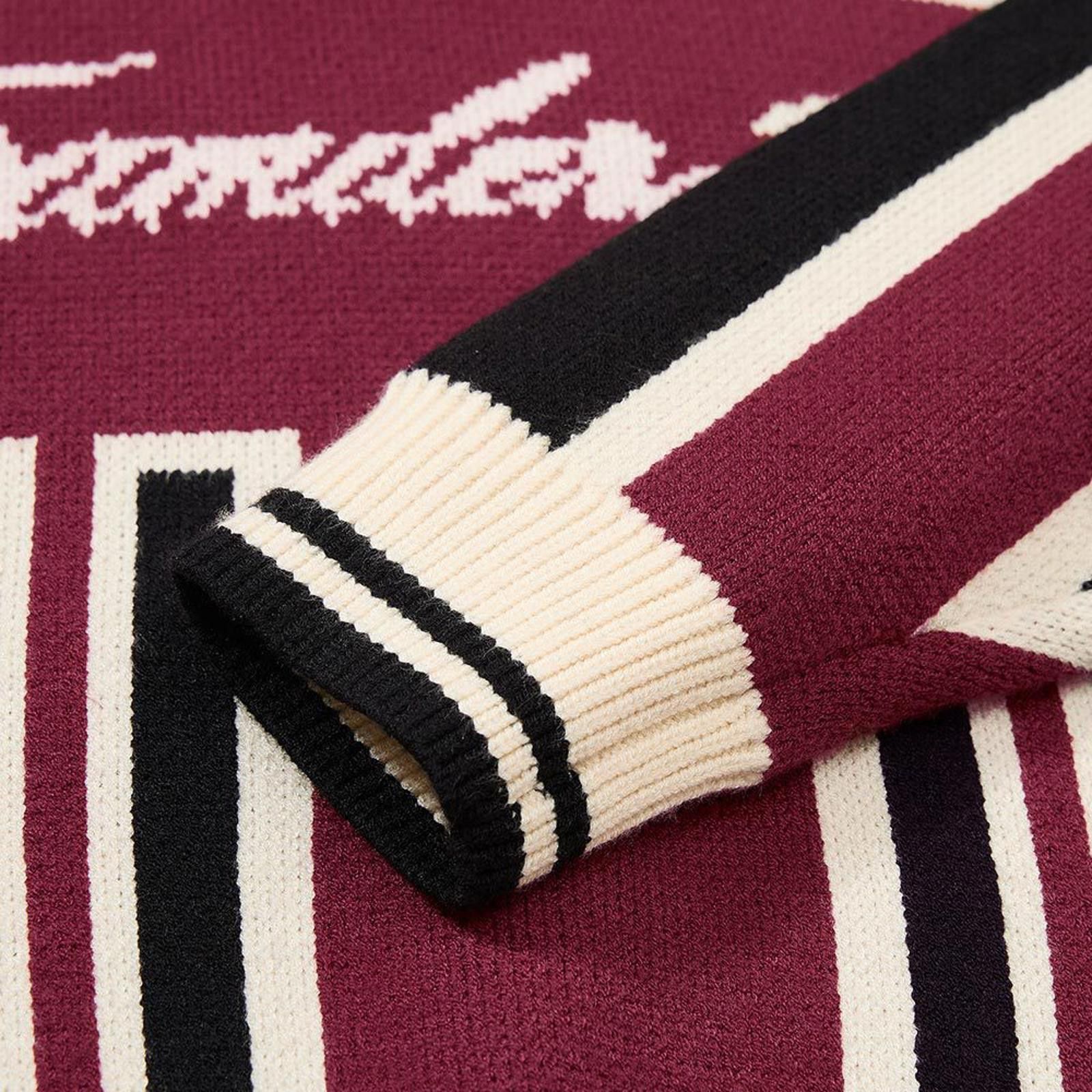 Vintage Maroon Black Striped Knit Polo Sweater Size US L / EU 52-54 / 3 - 4 Thumbnail