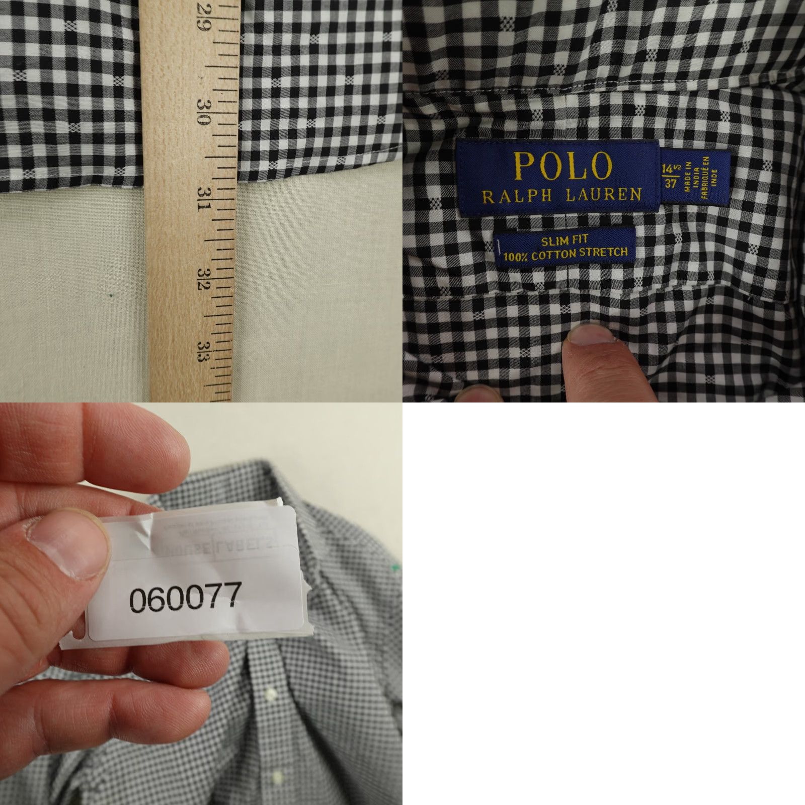 Polo Ralph Lauren VINTAGE Polo Ralph Lauren Shirt Small Black Plaid Slim Fit Cotton Stretch Long Sleeve Button-Up Mens Size US S / EU 44-46 / 1 - 8 Thumbnail