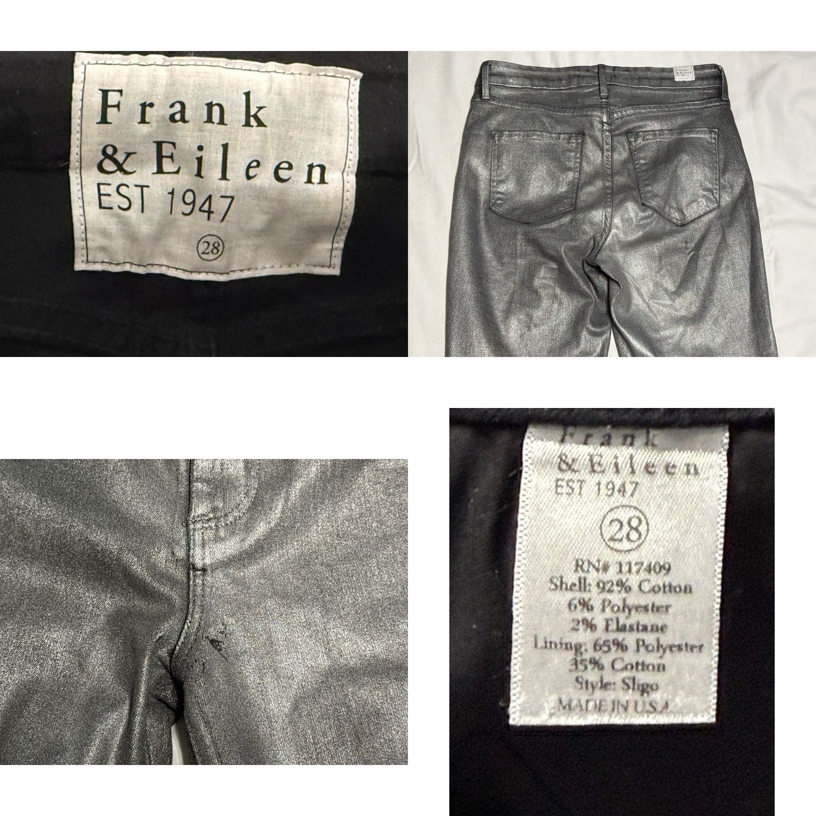 Frank & Eileen VINTAGE Frank & Eileen Women's Slim Fit Crop Jeans Silver 28 High Rise Metallic 2010s Made in USA Size 28" / US 6 / IT 42 - 8 Thumbnail