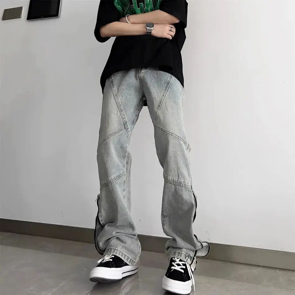 Retro Loose Casual Spliced Zipper Jeans