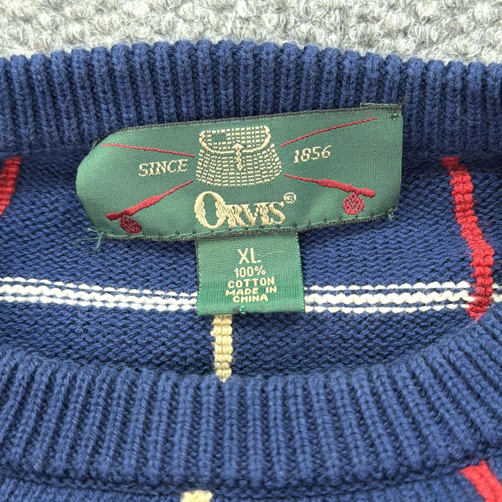 Orvis Orvis Sweater Mens XL Blue Windowpane Check Cotton Knit Crewneck Pullover Size US XL / EU 56 / 4 - 3 Thumbnail