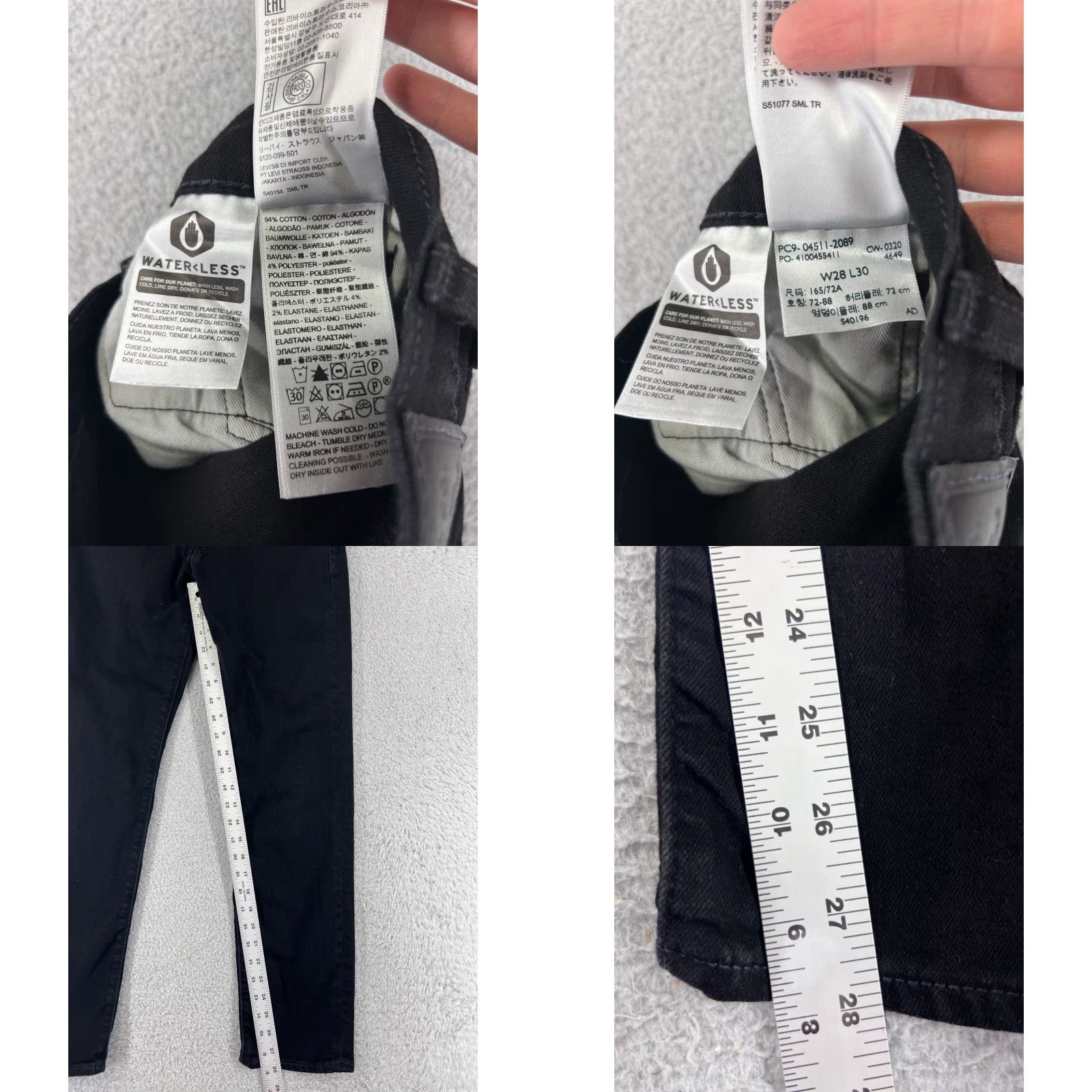 Levi's Levis Jeans Regular 511 Levi's 500 Series 29 Black Denim 28x30 Cotton Blend Zip 5-Pocket Mens Jeans Size US 29 - 8 Thumbnail