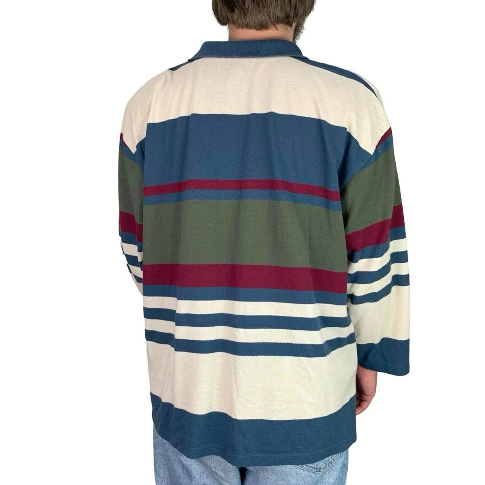 Japanese Brand × Vintage Vintage 90s Carolina Colours Striped Polo Shirt Size US L / EU 52-54 / 3 - 3 Thumbnail
