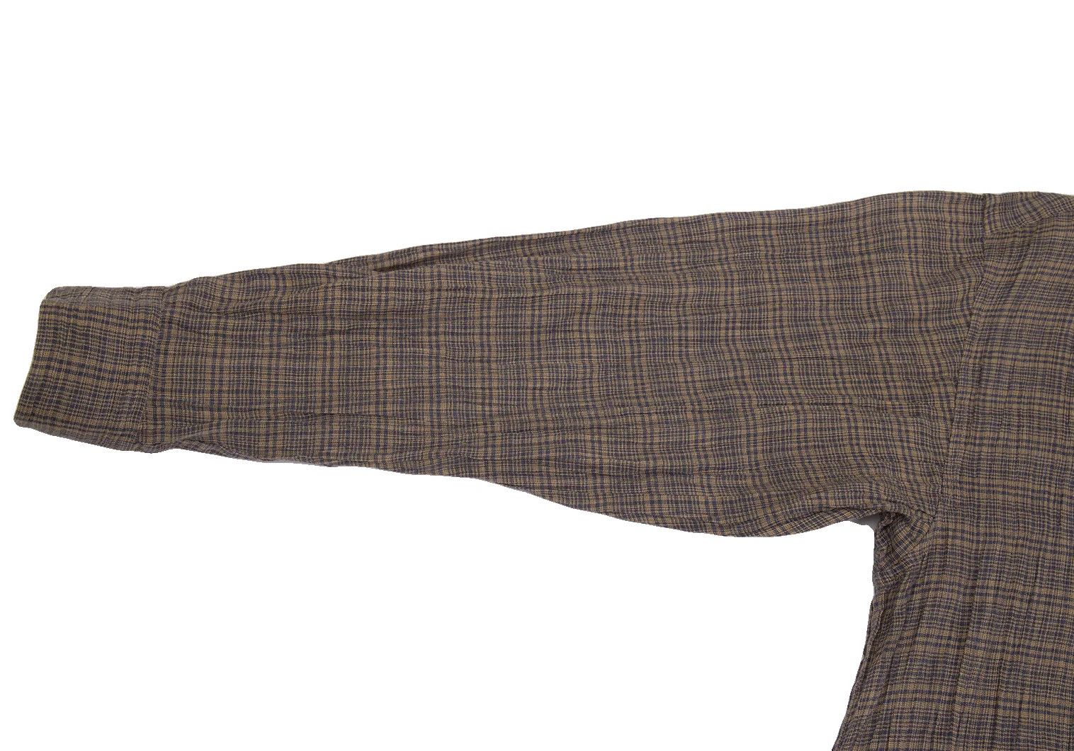 Issey Miyake Linen Check Band Collar Shirt in Beige and Blue, M Size US M / EU 48-50 / 2 - 6 Thumbnail