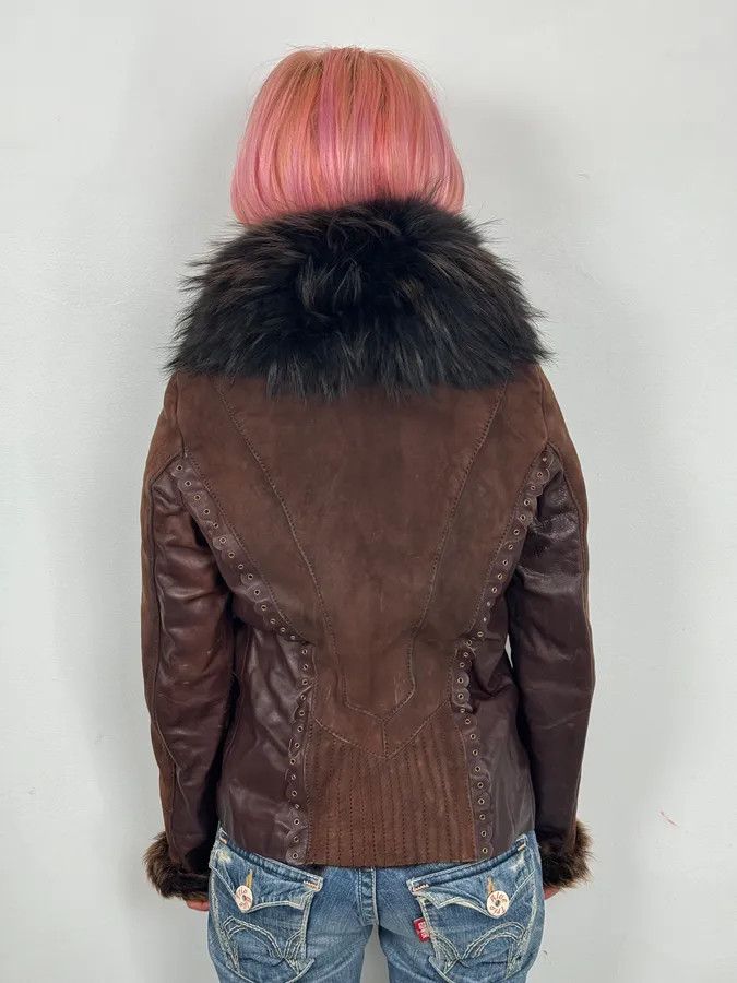 Roberto Cavalli 2000s Roberto Cavalli Brown Fur Leather Jacket Size S / US 4 / IT 40 - 3 Thumbnail