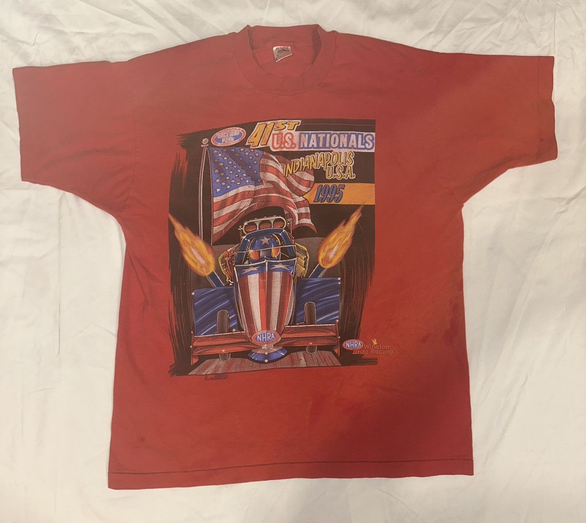 NASCAR VINTAGE 95 SINGLE STITCH NHRA FRUIT OF THE LOOM Red Shirt XL Size US XL / EU 56 / 4 - 1 Thumbnail