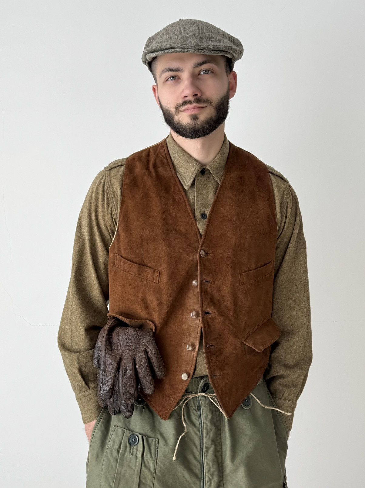 Japanese Brand × Vintage 1940s WW2 Era England ‘Adastra’ Airman Work Leather Gilet Size US M / EU 48-50 / 2 - 1 Thumbnail