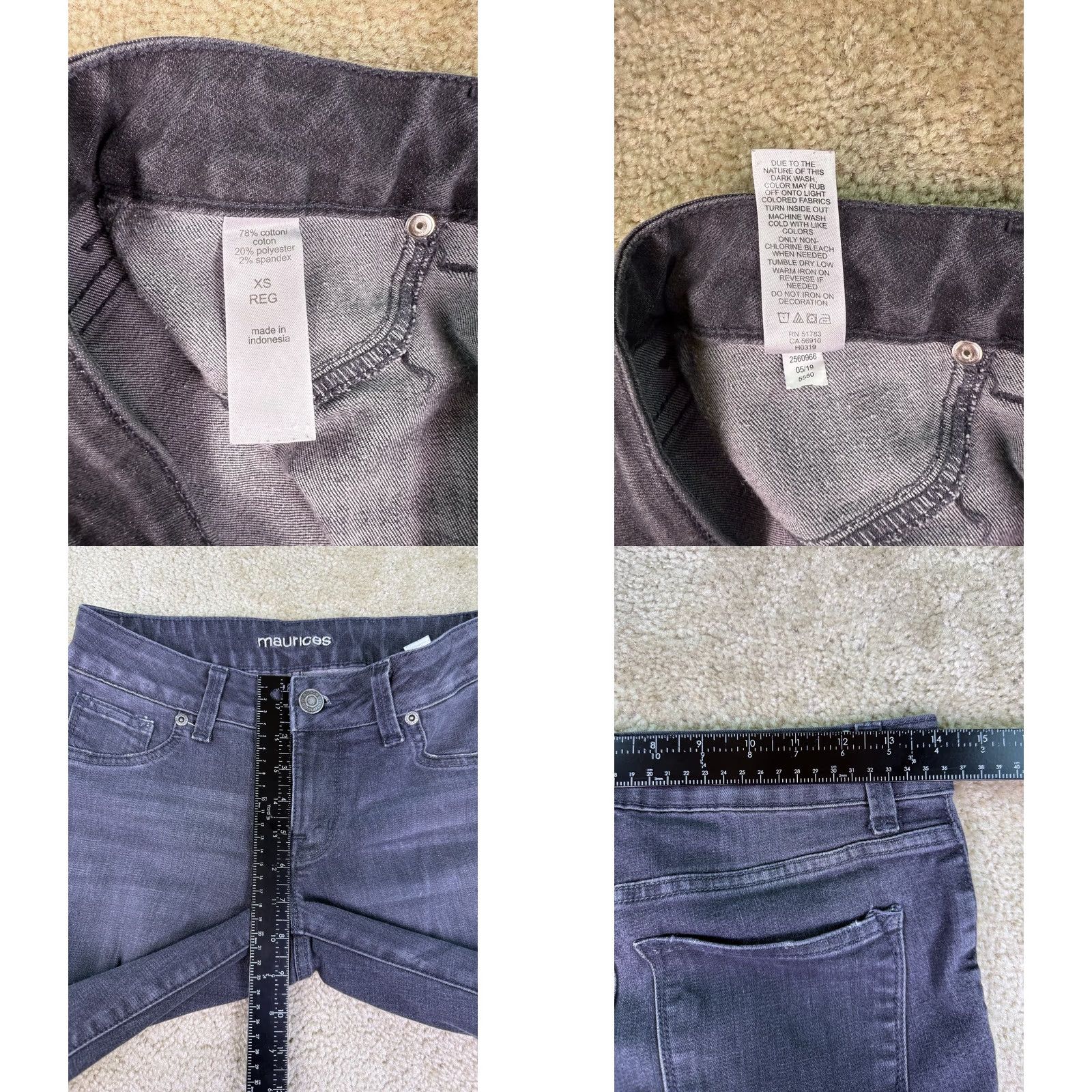 Vintage Maurices Jeans Womens XS Skinny Stretch Distressed Low Rise Black Denim C924 Size 26" / US 2 / IT 38 - 8 Thumbnail