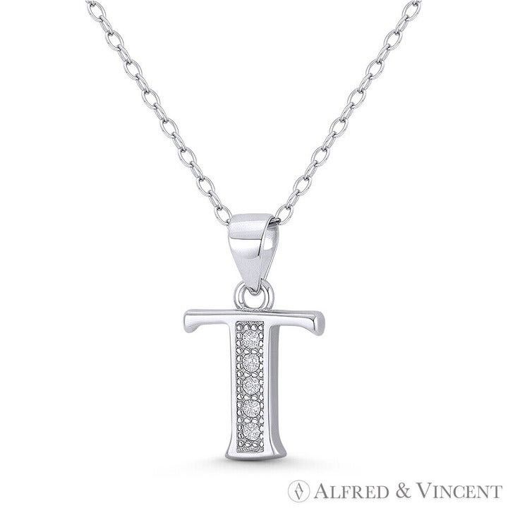 Other Initial Letter "T" Block Script CZ Crystal Pendant Size ONE SIZE - 1 Preview