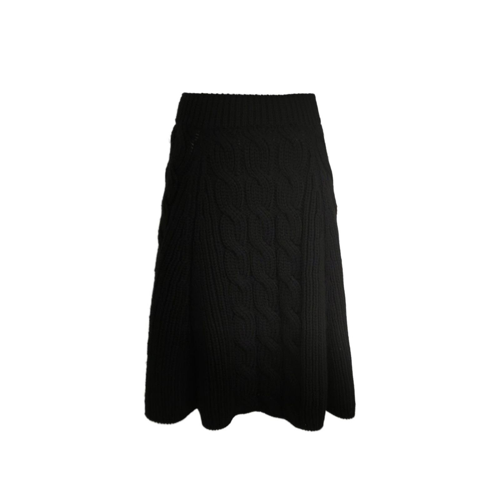 Prada Prada Black Wool Cable Knit Midi Skirt 0089 Size 40" / US 18 - 1 Thumbnail