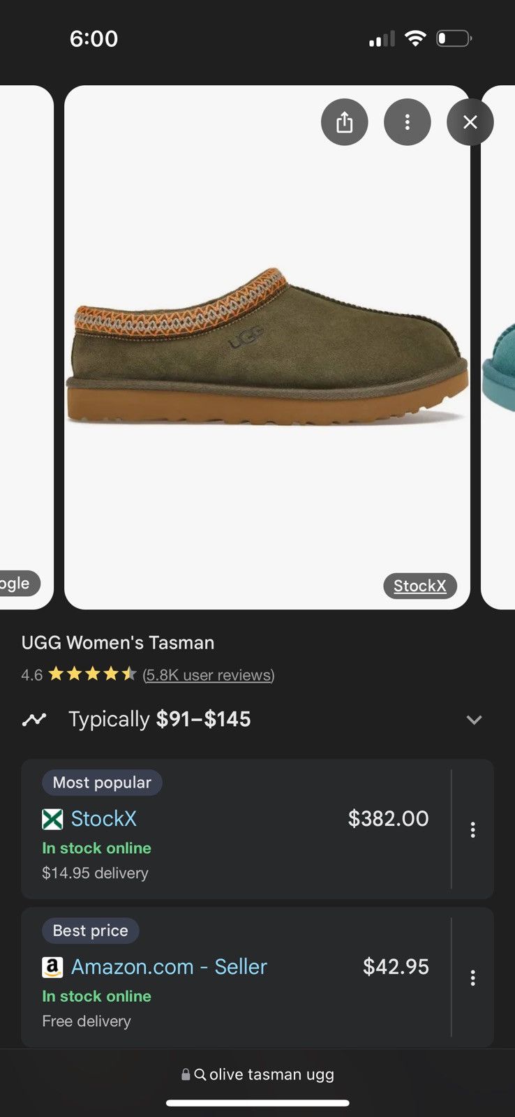 Ugg Olive Green Ugg Tasman Slippers Size US 6 / IT 36 - 7 Thumbnail