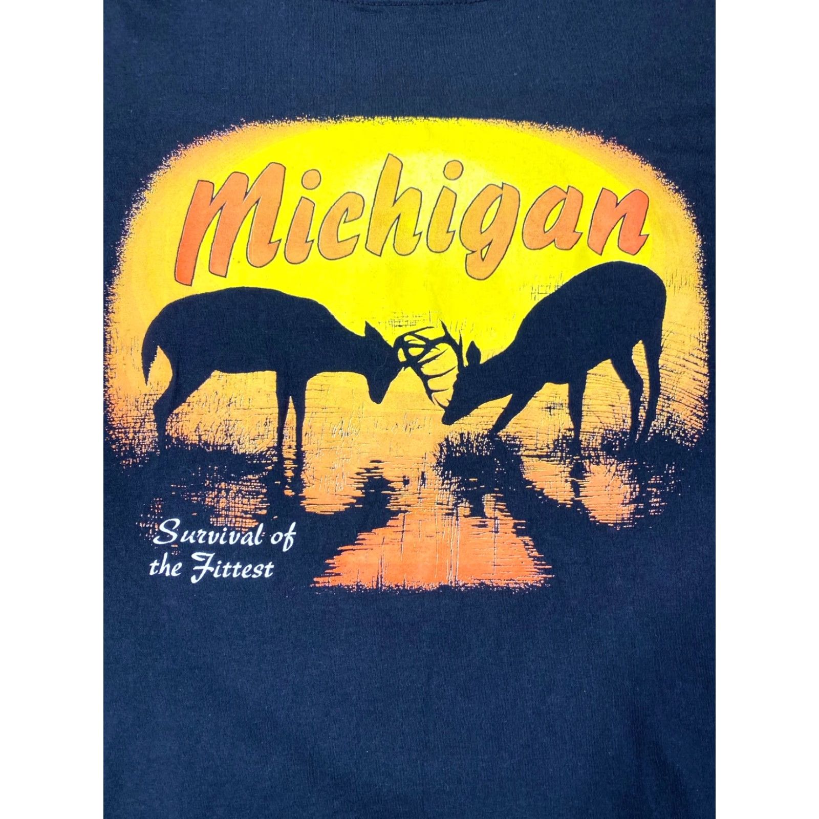 Vintage VTG Discus Athletic T-Shirt Adult XL Black Short Sleeve Crew Neck Michigan Survival Fittest Deer Print 90s Retro Animals Outdoor Graphic Size US XL / EU 56 / 4 - 2 Thumbnail