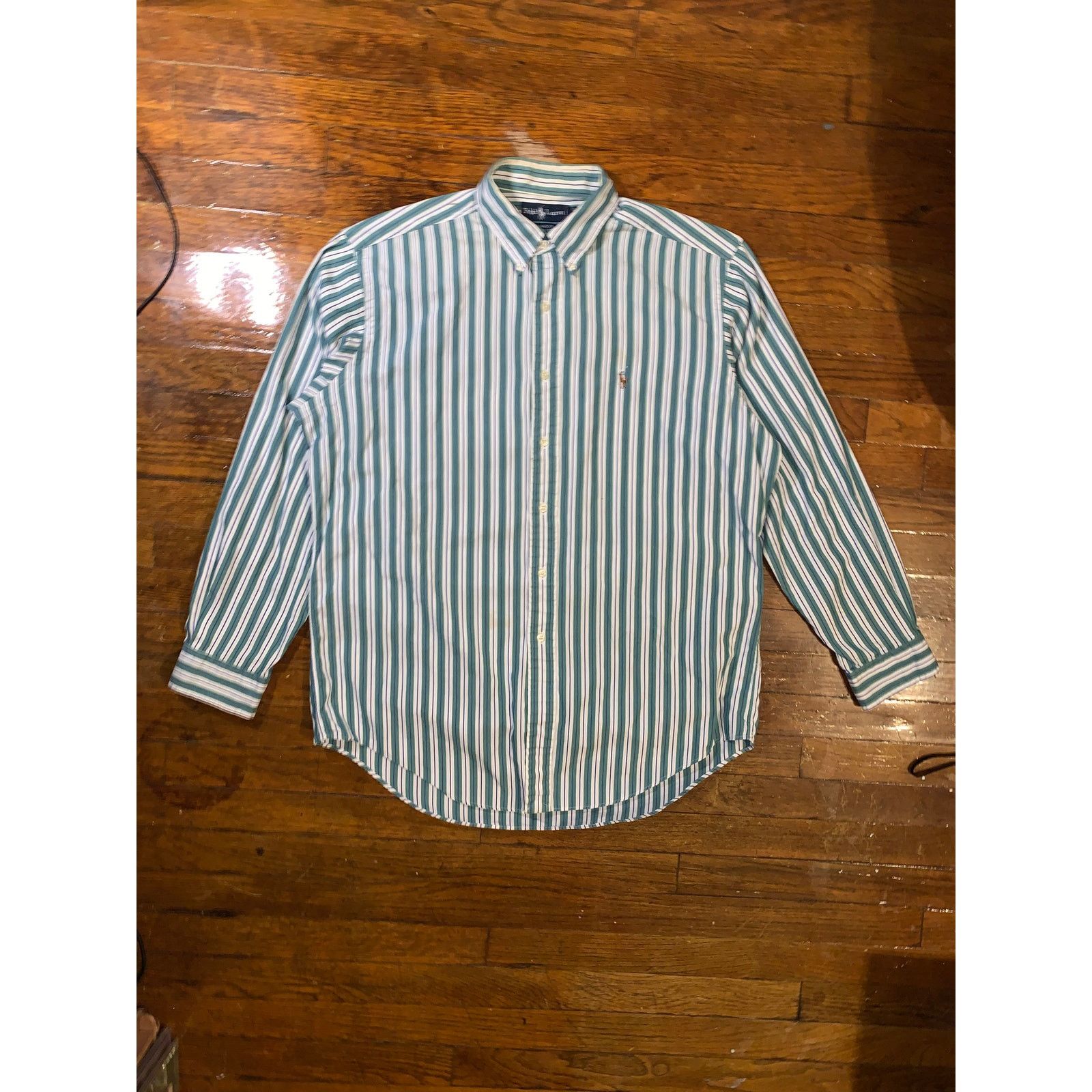 Ralph Lauren Yarmouth Button Up Shirt Green Blue 16-35 Large