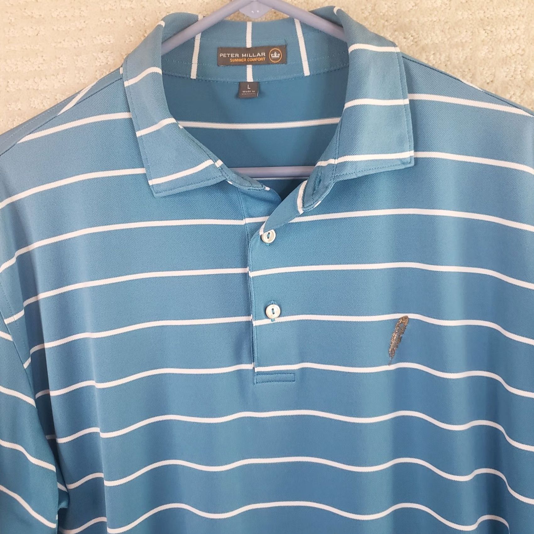 Peter Millar Peter Millar Summer Comfort Polo Shirt Mens L Blue White Striped Button-Up Polo Shirt Golf Style Casual Workwear Size US L / EU 52-54 / 3 - 3 Thumbnail