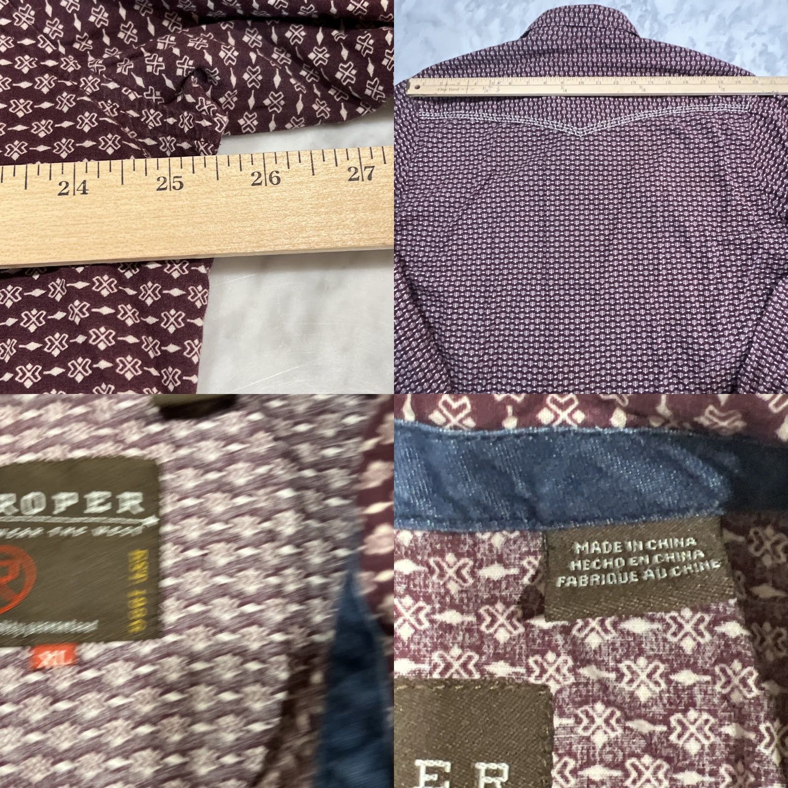 Roper Roper Western Geometric Pearl Snap Shirt Men’s XL Long Sleeve Red Casual Workwear Size US XL / EU 56 / 4 - 8 Thumbnail