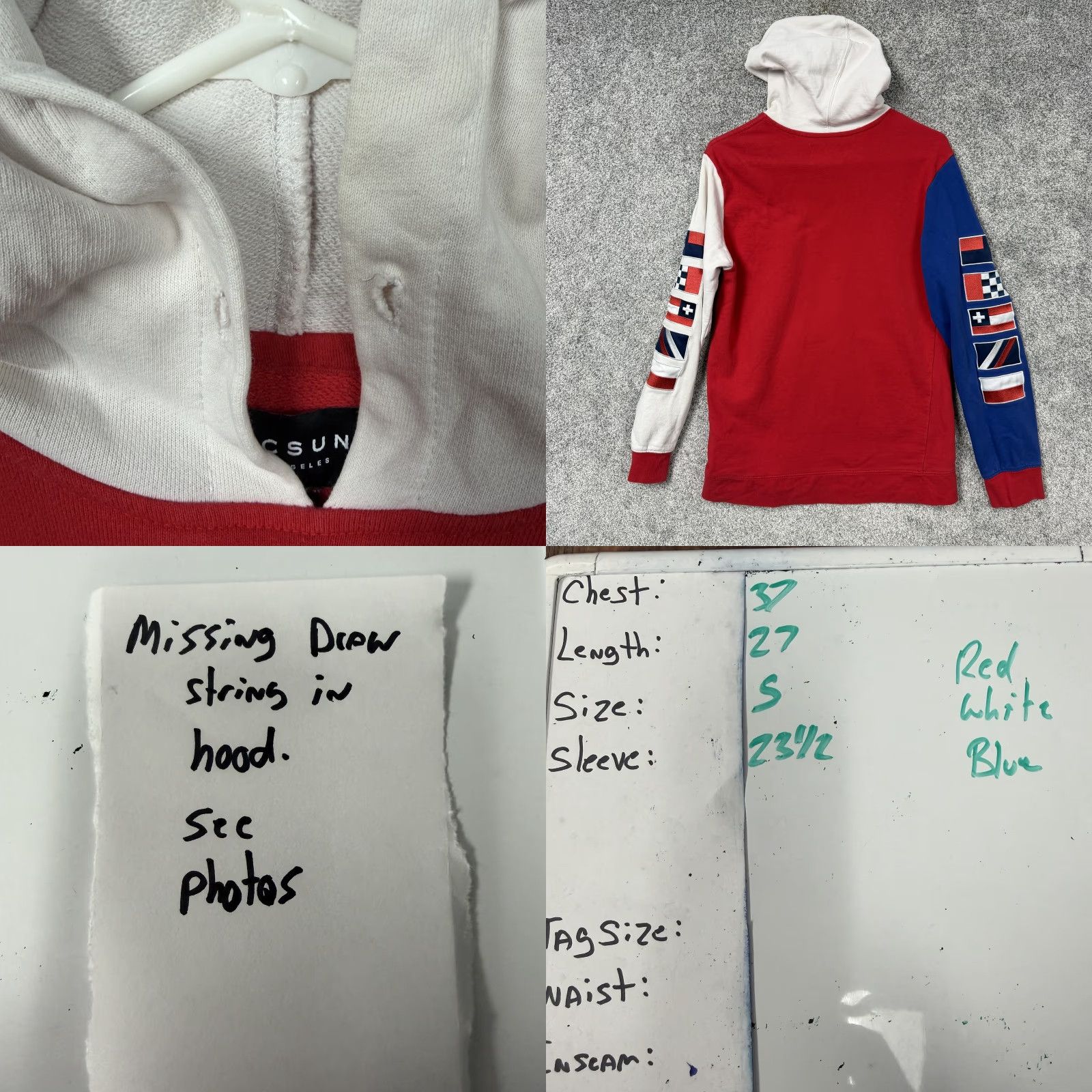 Pacsun PacSun Hoodie Mens S Red White Blue Nautical Flag Sleeve Graphic Sweatshirt Size US S / EU 44-46 / 1 - 8 Thumbnail
