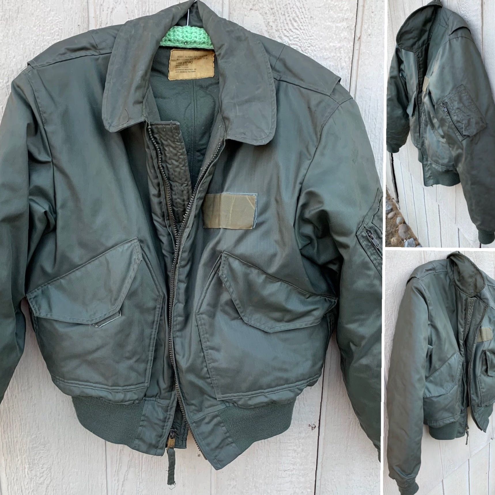 Vintage VINTAGE MIL-J-83388A DTG 05 SEPT 1973 LARGE 42-44 Greenbrier Industries, Inc. JACKET, FLYERS, COLD WEATHER GREEN 1970s Mens L Size US L / EU 52-54 / 3 - 5 Thumbnail