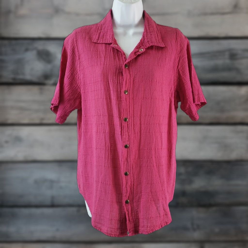 Pinko Ezze Wear Womens Top Sz Small Pink Snap Buttons Short Sleeve Cotton Shirt Size S / US 4 / IT 40 - 1 Thumbnail