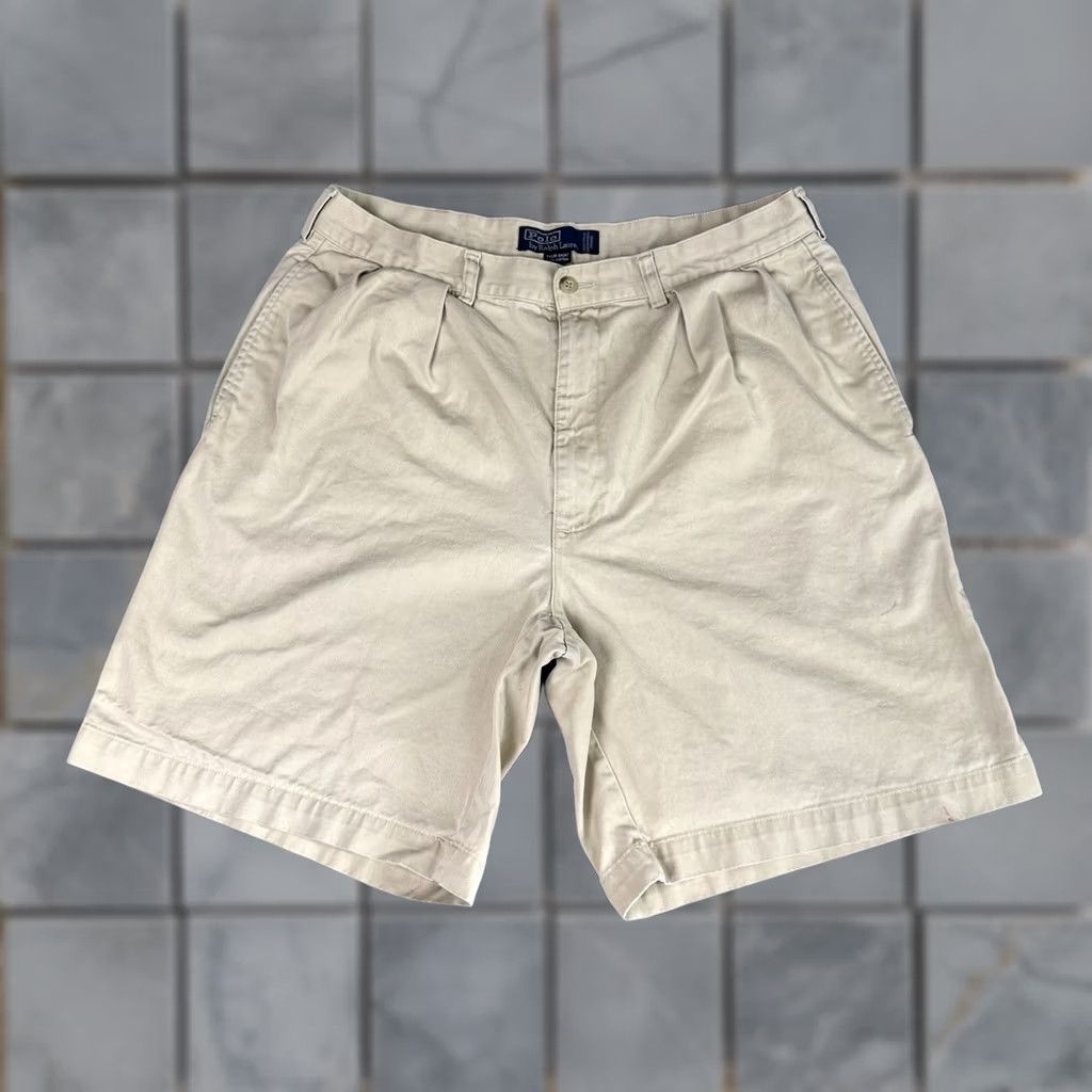 Polo Ralph Lauren VINTAGE Polo Ralph Lauren Tyler Shorts Mens Beige Chino Pleated 90s Preppy Khaki Baggy Casual Knit? Size US S / EU 44-46 / 1 - 1 Thumbnail