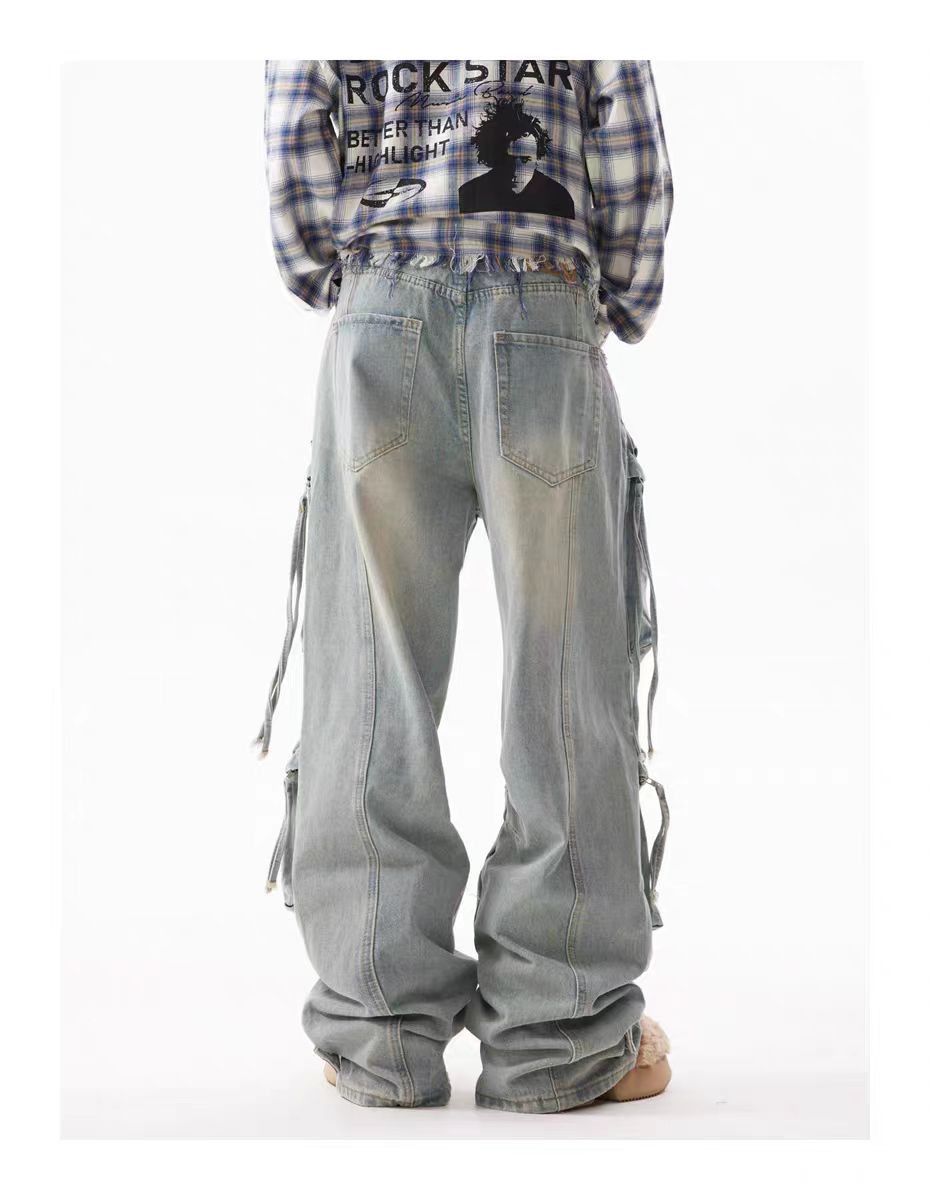 Designer × Japanese Brand × Vintage Vintage street multi-pocket hip-hop washed work jeans Size US 32 / EU 48 - 5 Thumbnail