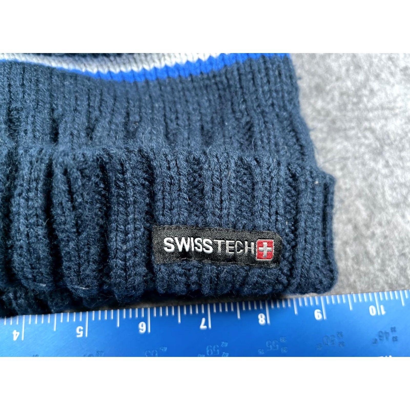Vintage Swiss Tech Beanie Mens One Size Blue Striped Fleece Lined Knit Winter Hat Size US M / EU 48-50 / 2 - 2 Thumbnail