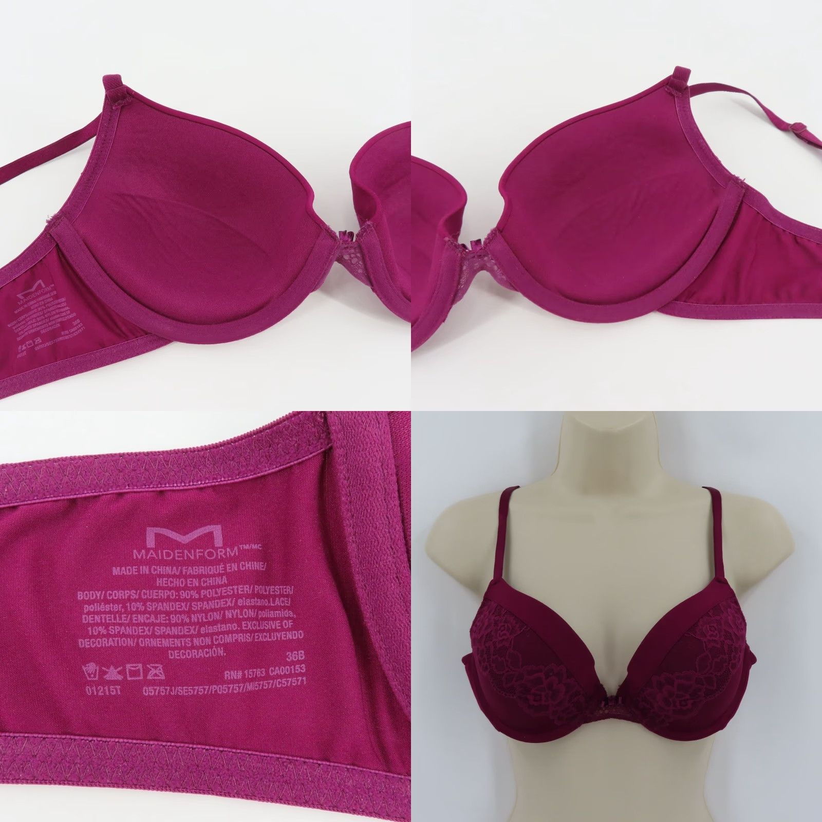 Vintage **Purple Maidenform 36B Flower Push Up Bra** User: **Underwire Padded 36B Purple Maidenform Flower Push Up Bra** Size ONE SIZE - 8 Thumbnail