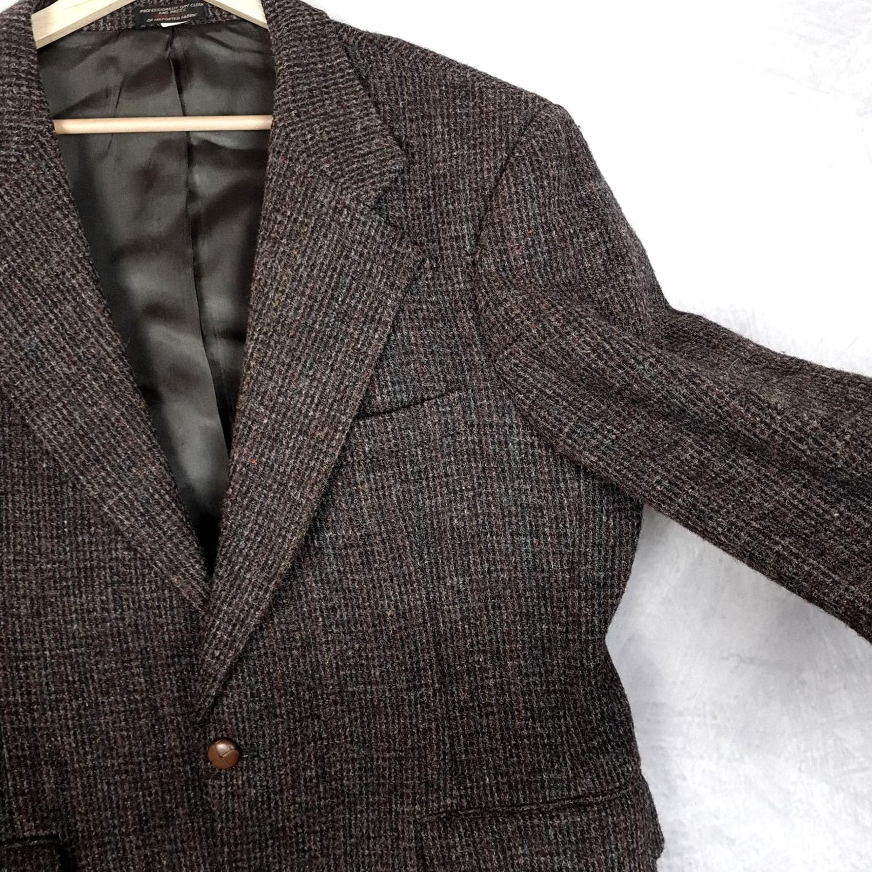 Harris Tweed VINTAGE Harris Tweed Blazer Mens 44 Gray Houndstooth Wool Sport Coat 80s Size 44R - 4 Thumbnail