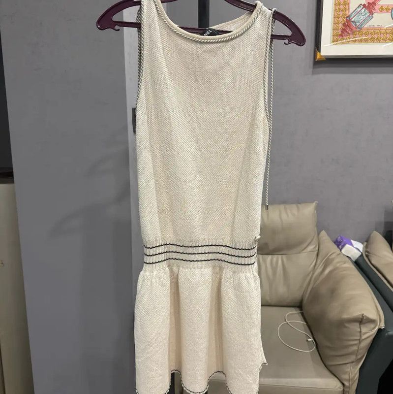 Chanel Chanel White Cotton Women's Dress 0089 Size L / US 10 / IT 46 - 1 Thumbnail
