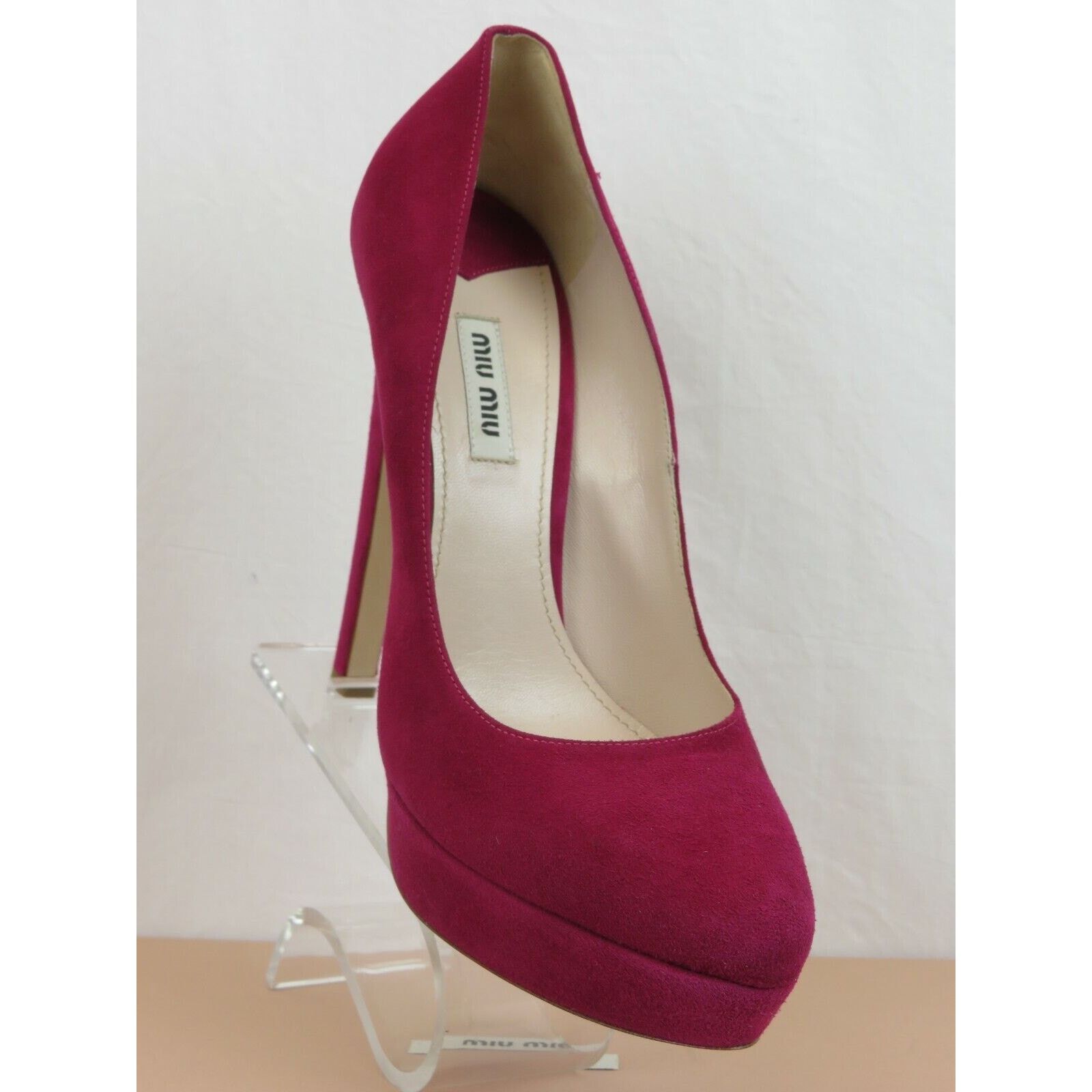 Miu Miu 5IP355 BURGUNDY SUEDE CLASSIC PLATFORM HEEL PUMPS 40 ITALY Size US 10 / IT 40 - 7 Thumbnail