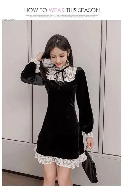 Japanese Brand × Vintage Velvet Dress Autumn Basic Wear Size ONE SIZE - 3 Thumbnail