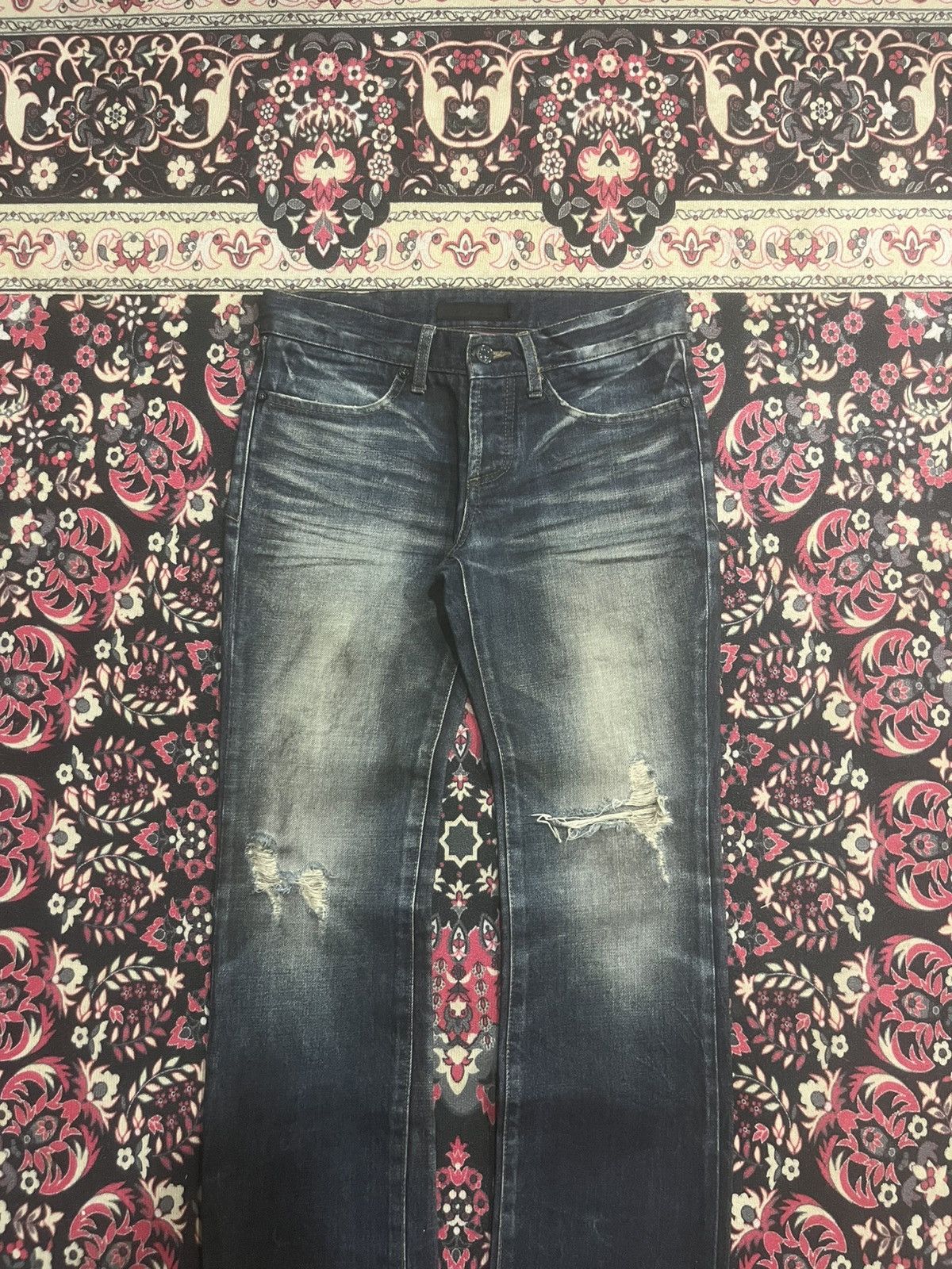 GOSTAR DE FUGA Japanese Brand Fuga Dark Washed Heavy Whisker Distress Jeans Size US 30 / EU 46 - 3 Thumbnail