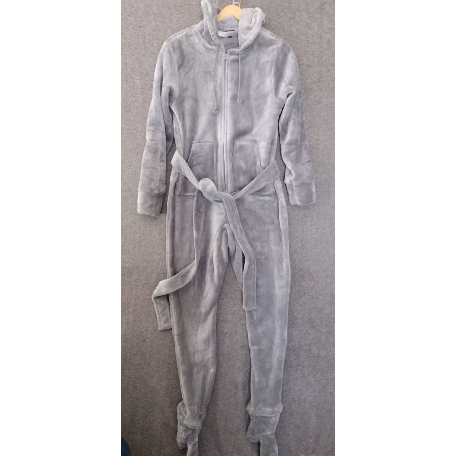 Vintage Alexander Del Rossa Women's S Fleece One Zee Pajamas Hooded Footed Gray One Piece XS? Size ONE SIZE - 2 Thumbnail