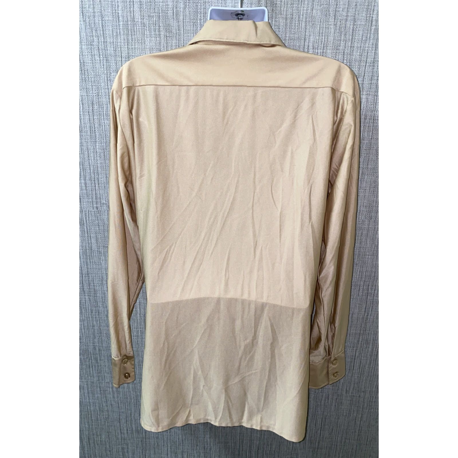 Vintage VINTAGE Unbranded Shirt Men XLT Tall Beige Nylon Button-Up Long Sleeve Casual 1980s 1990s Mens Big & Tall Size US XL / EU 56 / 4 - 4 Thumbnail